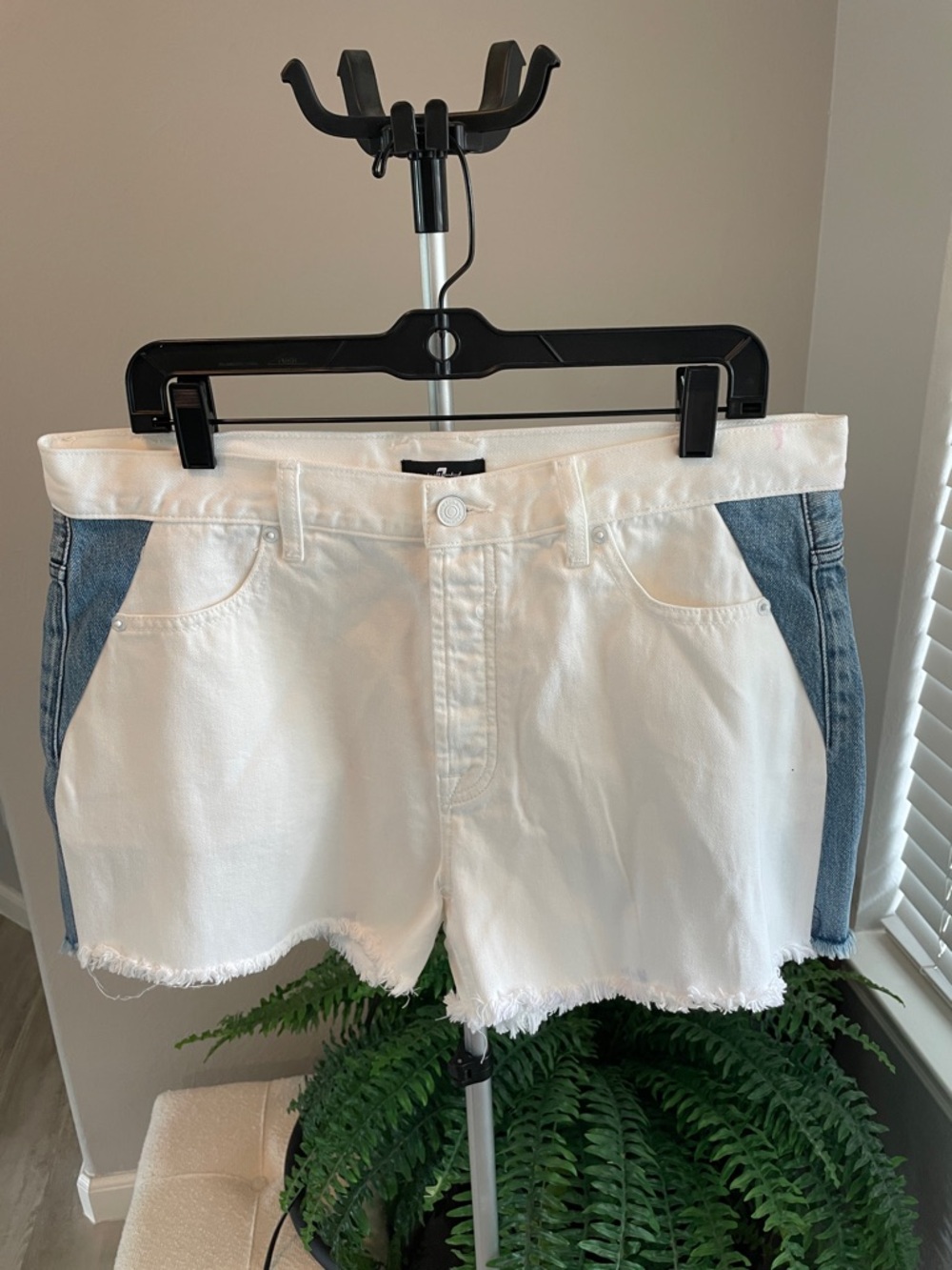 7 For All Mankind White and Blue Two-Tone Cutoff Denim Shorts